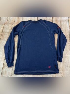 Ariat Work FR CAT2 Long Sleeve Crewneck Navy Blue Fire Resist Shirt Medium